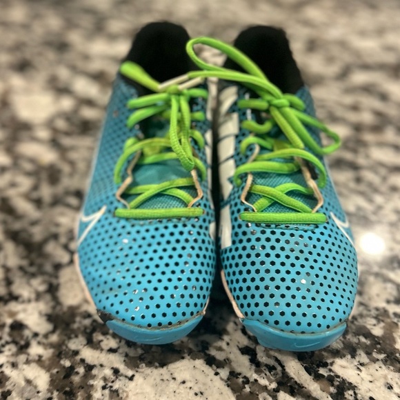 Nike Girls Hyperdiamond 4 Blue and Green cleats - Picture 1 of 4